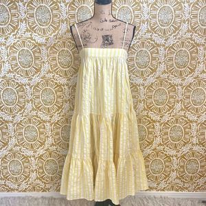 Anthropologie KOURT Yellow Striped Spaghetti Strap Tiered Midi Dress size XS